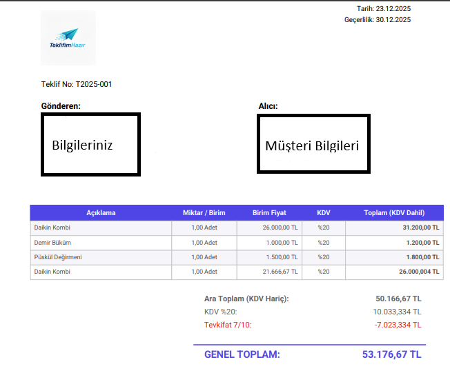 Profesyonel teklif örneği - TeklifimHazır